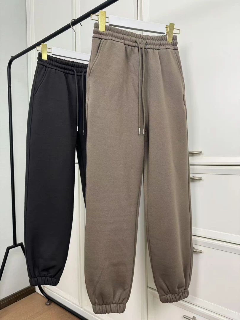 拉绒刺绣男女同款卫裤束脚裤