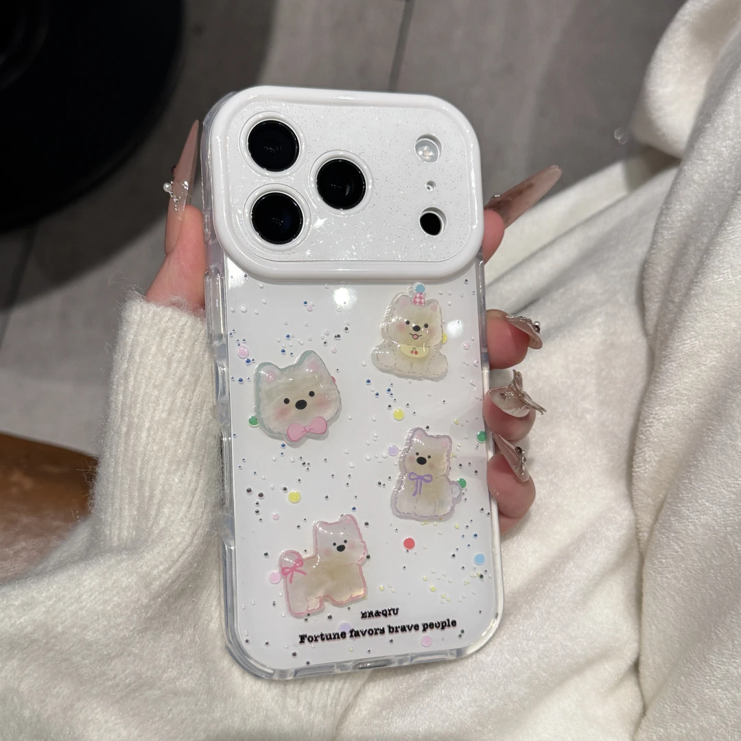 高颜值波点西高地适用苹果17promax手机壳iPhone16可爱15卡通14女