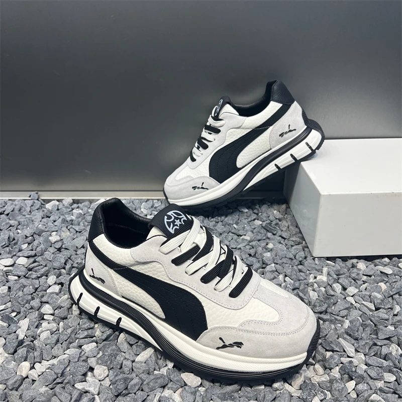 秋季新款男士潮鞋耐磨防滑圆头系带内增高休闲时尚舒适百搭潮流鞋