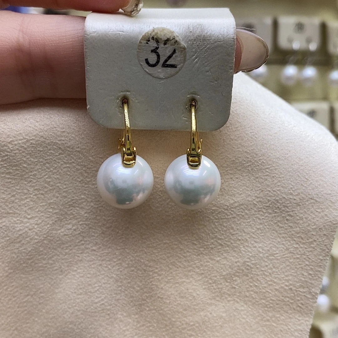 耳饰银S925镶嵌淡水珍珠