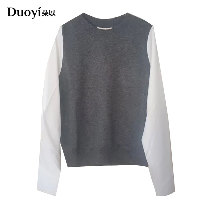 朵以2026春季新品简约时尚圆领拼接撞色套头针织上衣40DC535079