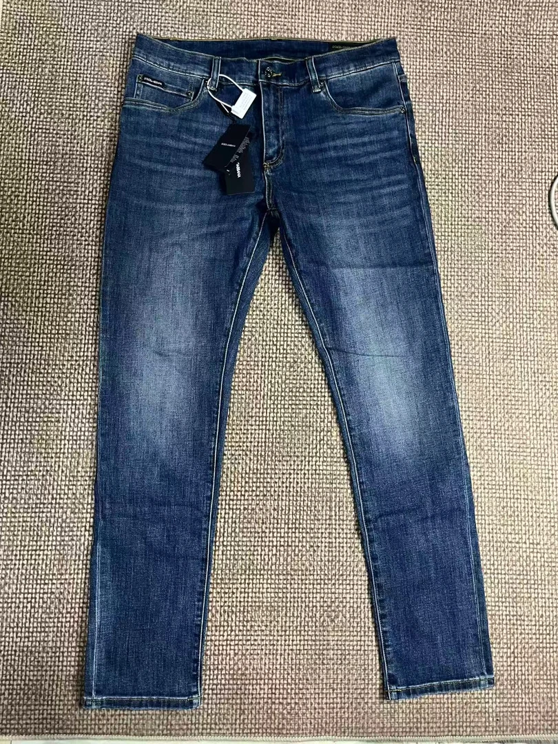 杜先生新款蓝色金属方块标牛仔裤99501