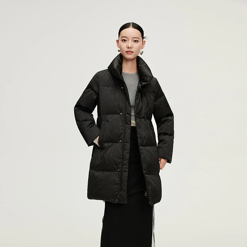 艾莱依时装女款时尚女士中长款保暖冬季新中式立领加厚1177