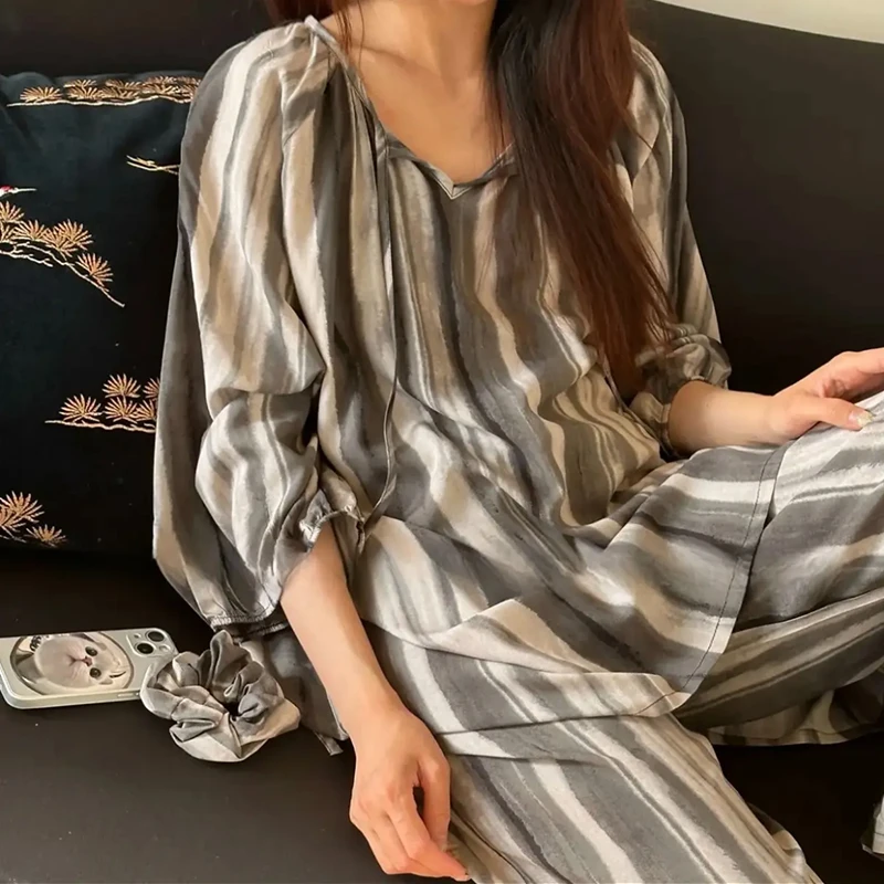 2025高品质棉绸套头睡衣女套装睡衣慵懒风空调服家居服女防蚊防晒