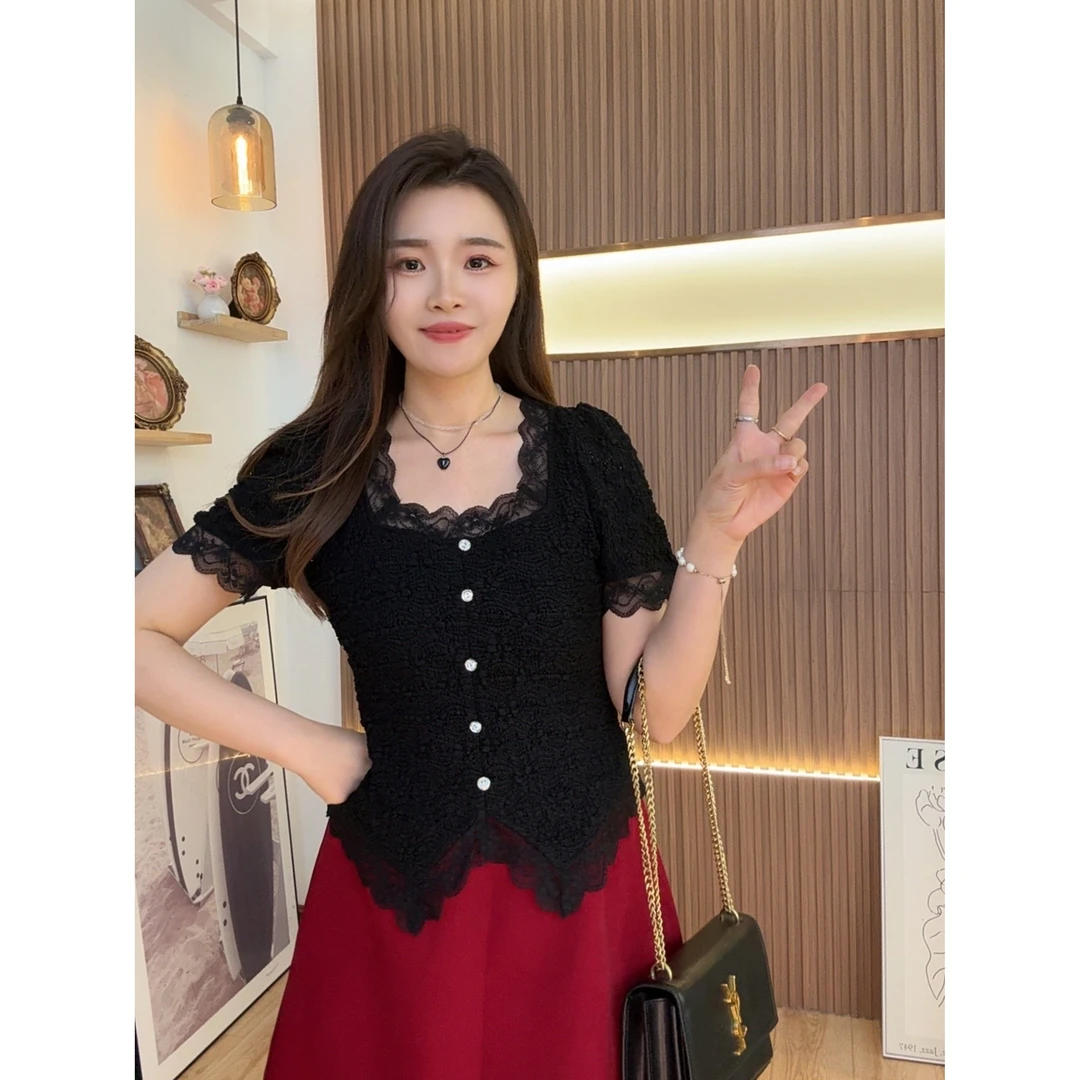 【达人专属 仅上衣】花老爷夏季新款蕾丝钩花其实上衣HLY3272