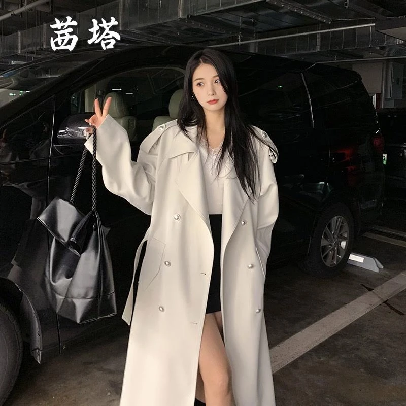 白色中长款风衣外套女2025春秋季小个子英伦风收腰垂感大衣高级感