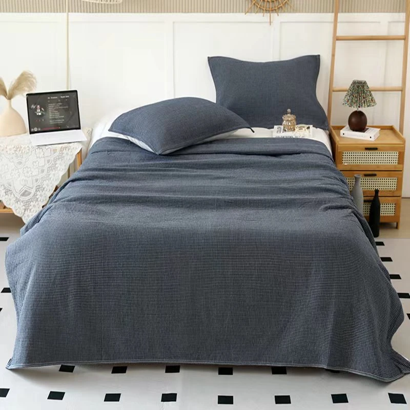 日系小格纯棉纱布加厚保暖四季通用亲肤毛巾被毯盖毯床盖毯子