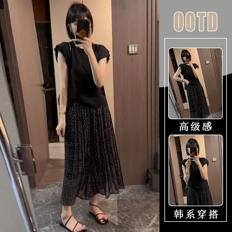 2025年夏装搭配一整套韩系百搭短袖上衣女显瘦裙裤两件套装潮