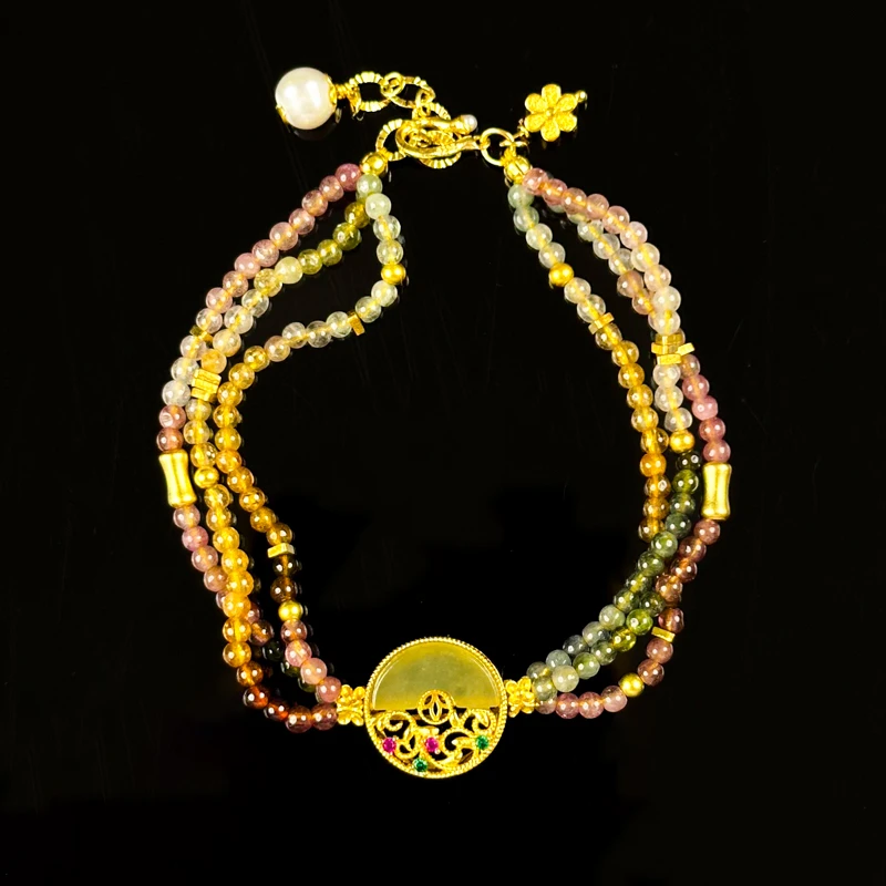 碧玺小米珠手串复古圆片编织款设计手链 S882