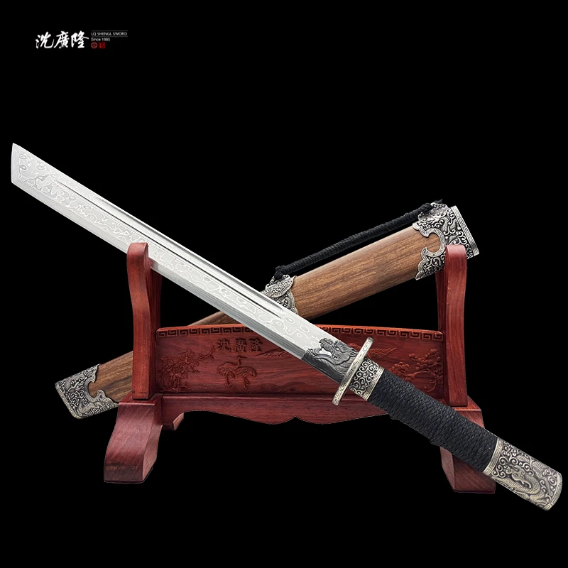 龙泉沈广隆-龙吟战刀 密炼钢 乌金木 白铜 宝剑 手工 未开刃