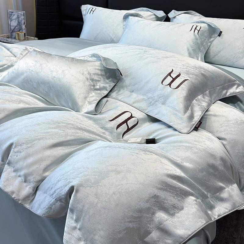 轻奢A类天丝棉提花四件套全棉纯棉刺绣被套裸睡床单高级床上用品