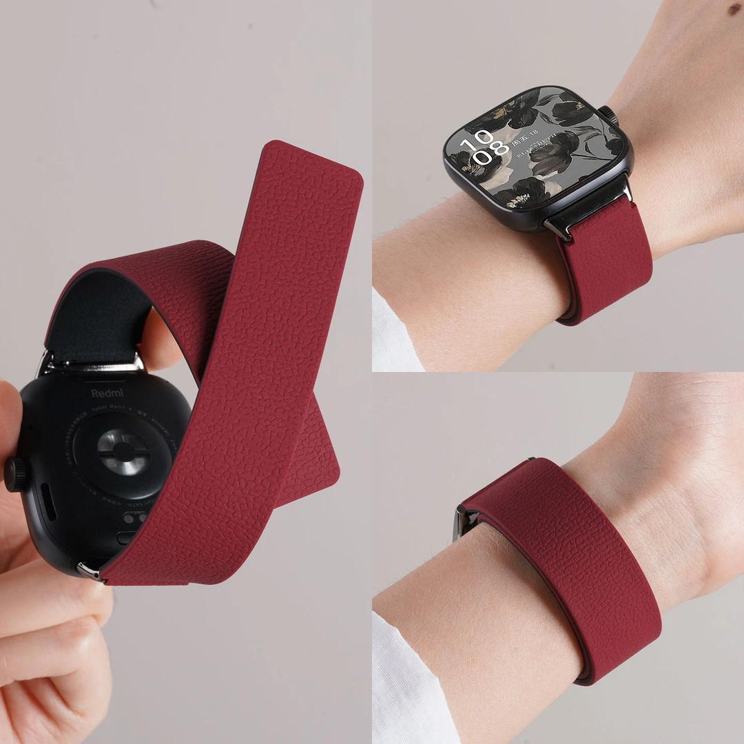 适用小米手环9pro表带新硅胶软磁吸荔枝纹腕带小米手环8pro女秋冬