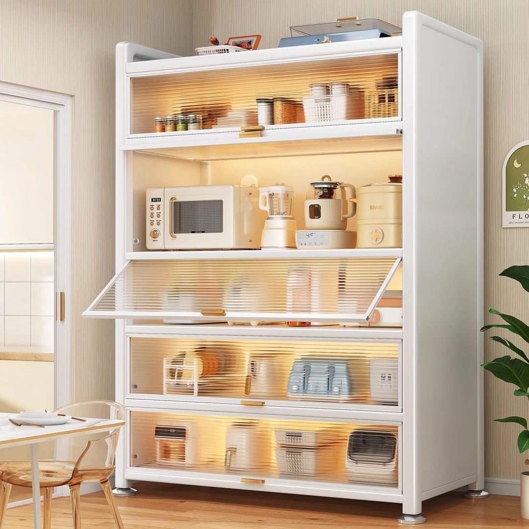 加高加厚厨房大容量客厅储物柜落地橱柜简约带柜门货架防尘多功能