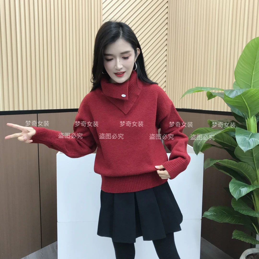 气质不规则高领长袖针织衫女装2025秋冬季爆款小众高级感套头毛衣