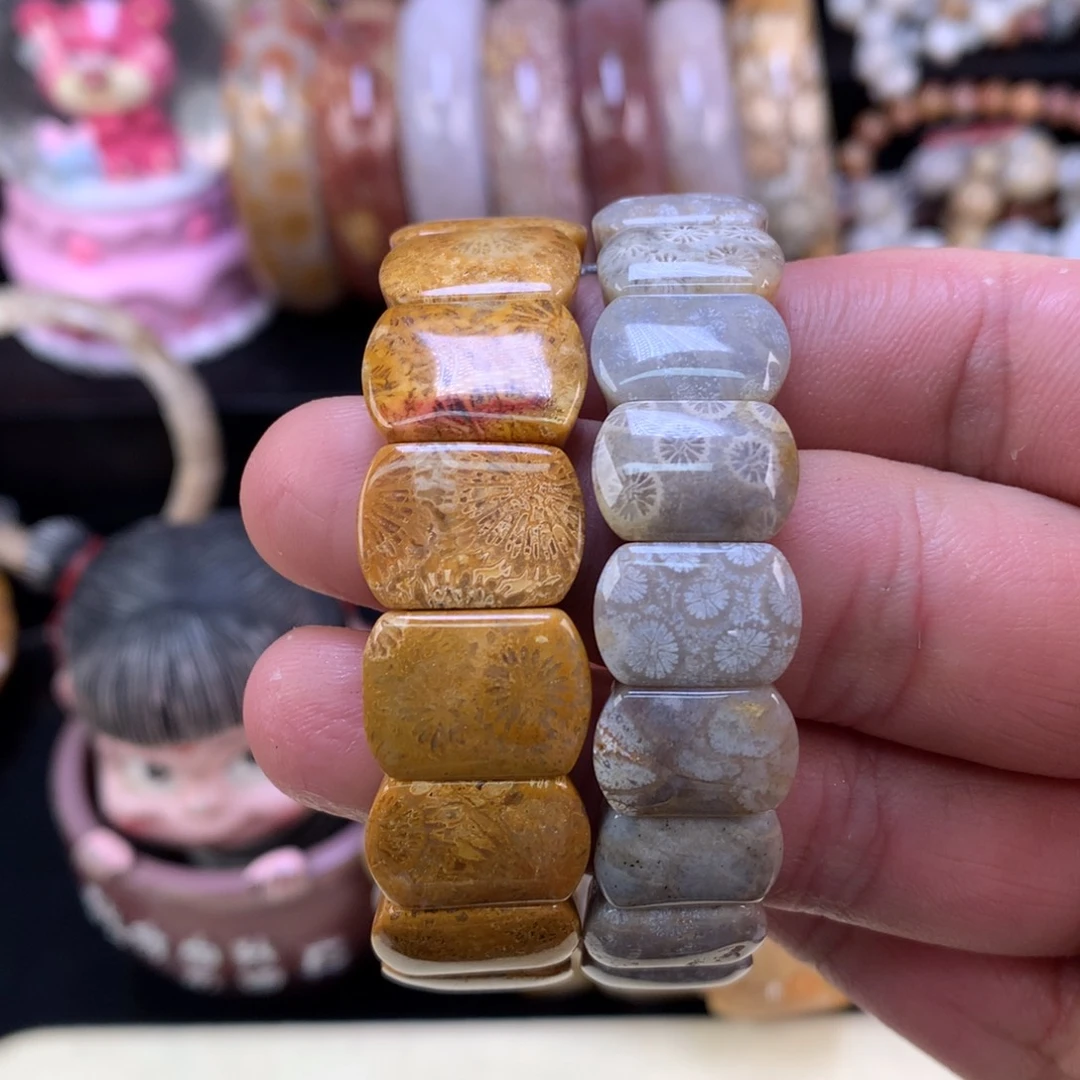 硅化珊瑚（珊瑚玉）未镶嵌手链18号68漏34一条可挑选