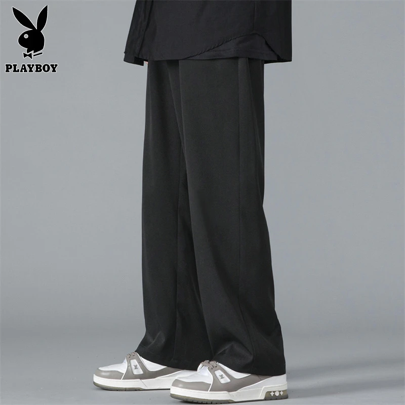 花花公子休闲裤男士春秋季新款纯色宽松垂感弹力直筒裤潮流裤子男