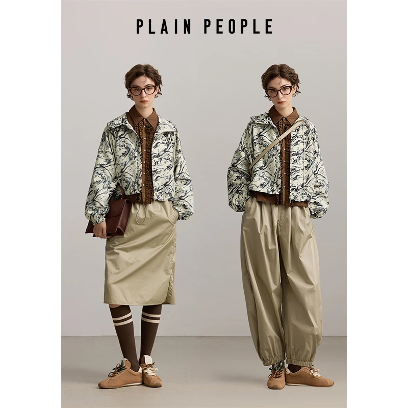 PLAIN PEOPLE【轻户外】山系户外刺绣连帽印花外套女2025秋款