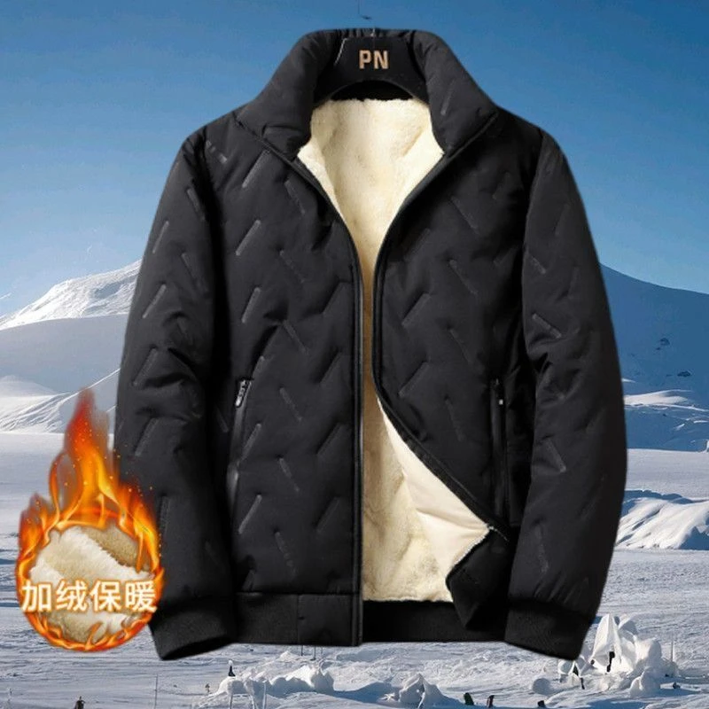 棉服男士冬季立领保暖棉衣中老年冬季羊羔绒大码宽松加绒加厚外套