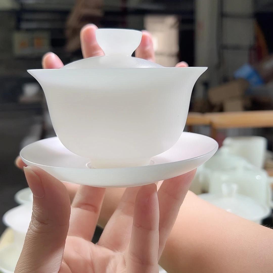 狂***拉素烧璞玉薄胎元宝盖碗盖下110ml满容130ml