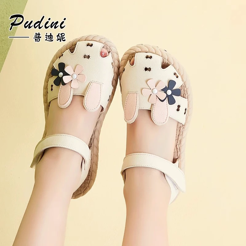 普迪妮夏季防踢包头公主皮革拼接防滑舒适休闲女童凉鞋