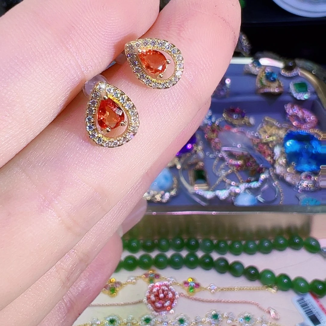 蓝宝石耳钉银S925镶嵌