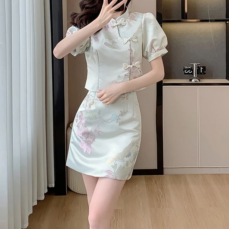 欧若风2025春夏新中式小个子套装国风法式气质高级感半身裙两件套