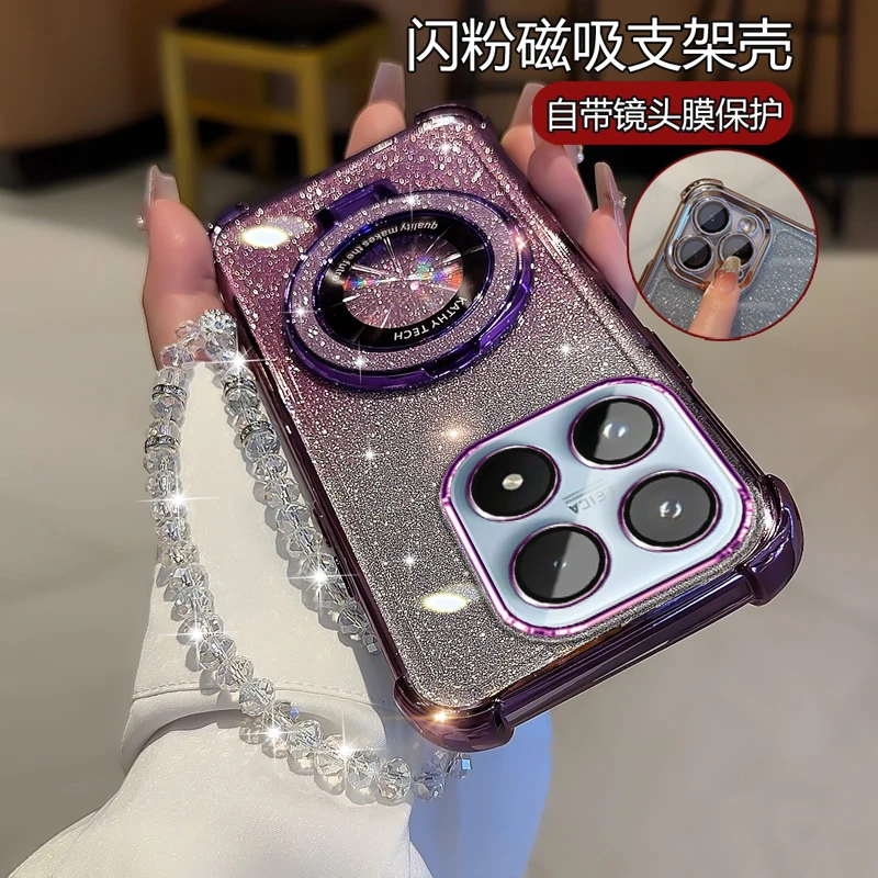 适用小米17网红手机壳带闪粉支架XIAOMI17时尚高级感镜头保护软壳