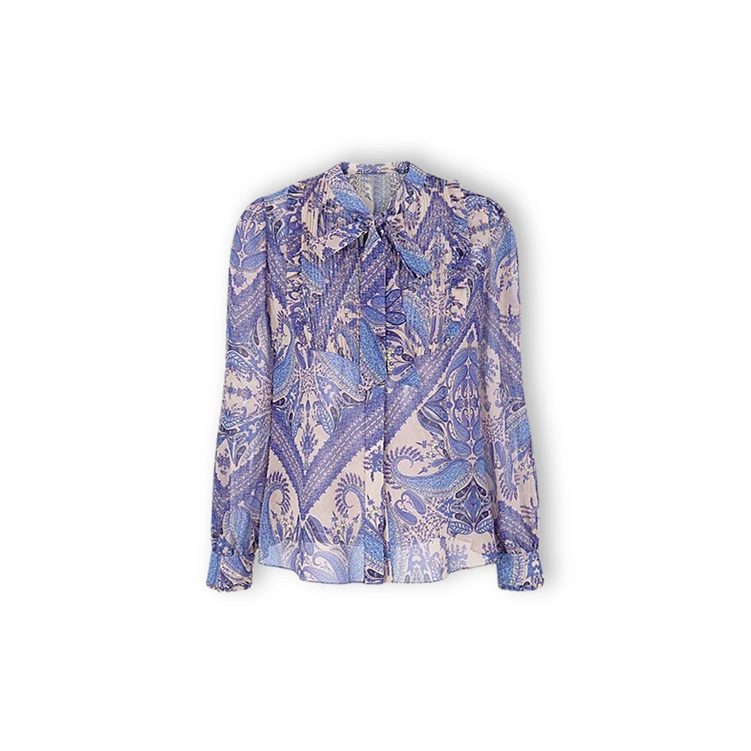 25【宝L订单】春夏法式蝴蝶结系带佩斯利印花长袖衬衫（B1FBW20140）