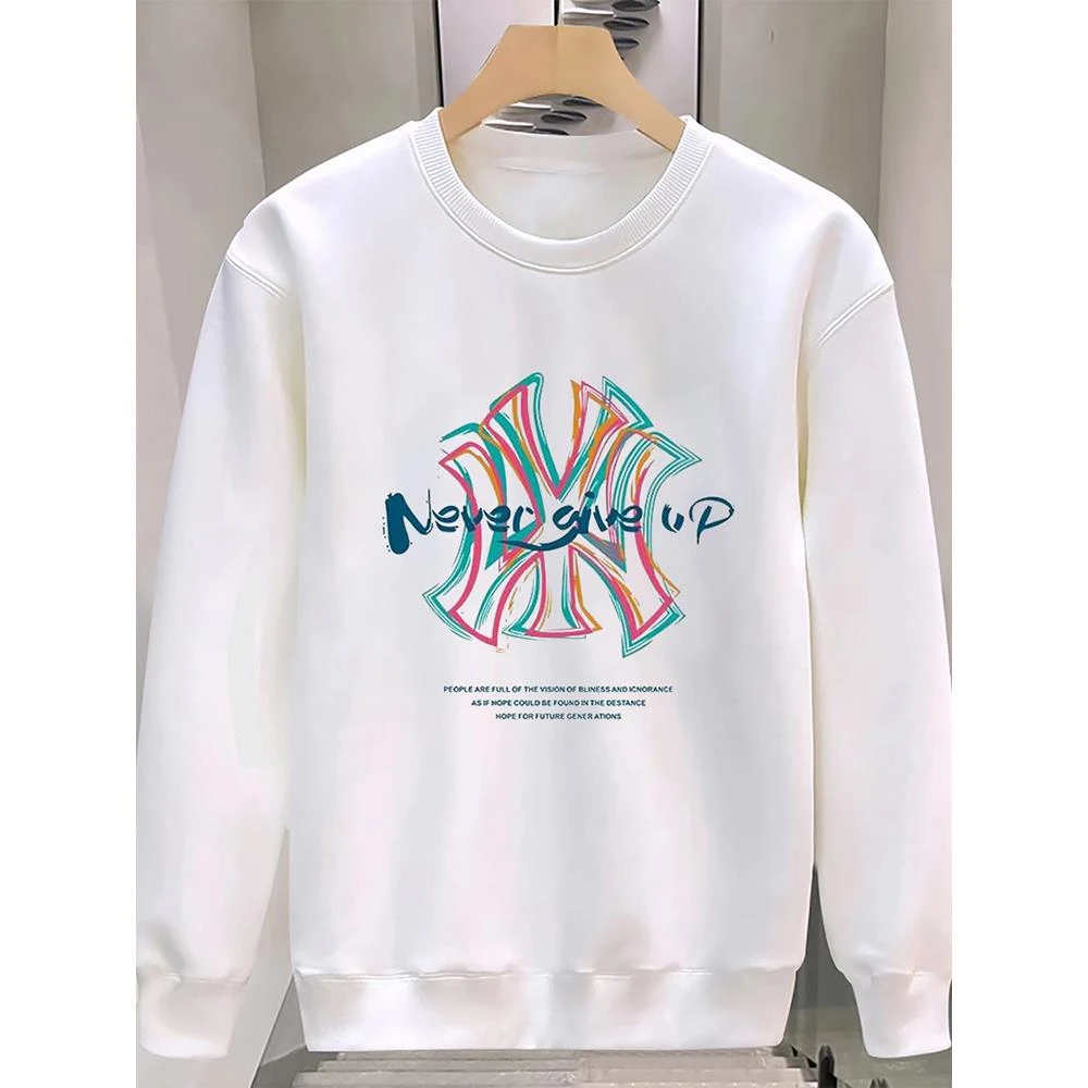 时尚高端重磅长袖卫衣男士春季宽松圆领百搭潮流休闲加绒印花上衣