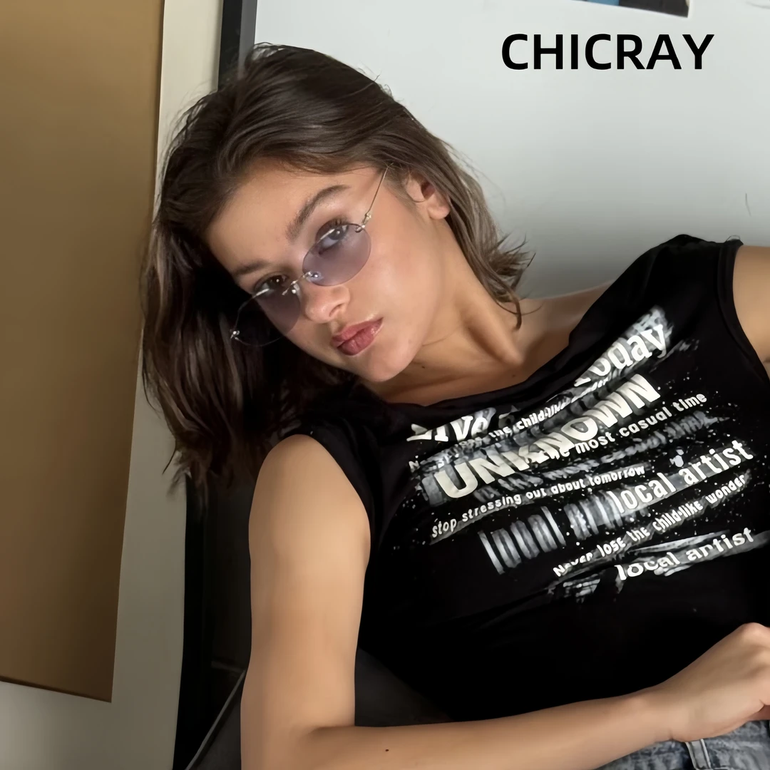 【CHICRAY】女士金属太阳镜椭圆无框复古小香风珍妮尼龙防晒墨镜