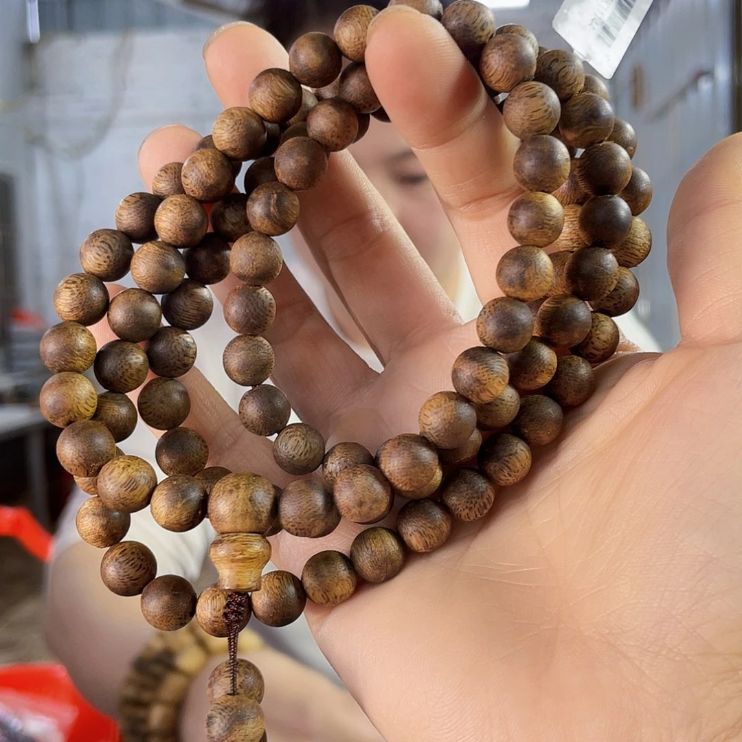 沉香手串善*雅天然红棋圆珠长串0.9/31克+多样性发一