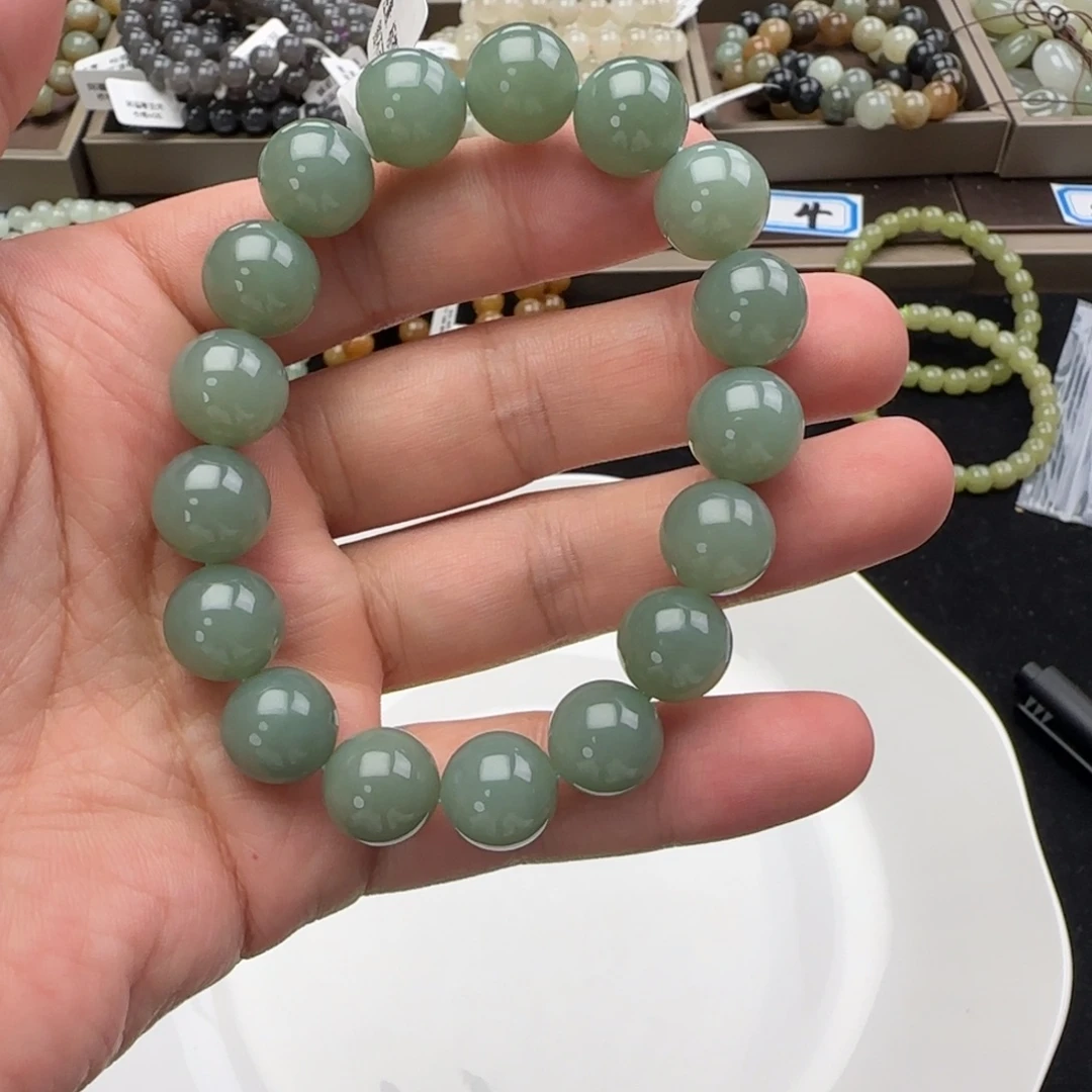 和田玉未镶嵌手链卡12切莫蓝，82