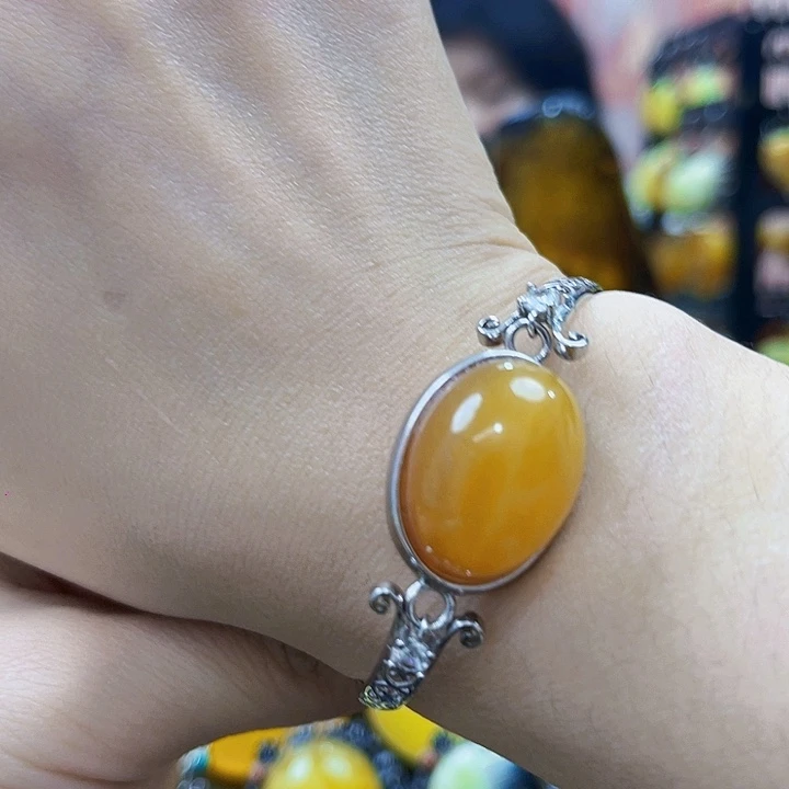 蜜蜡银S925镶嵌裸石手镯