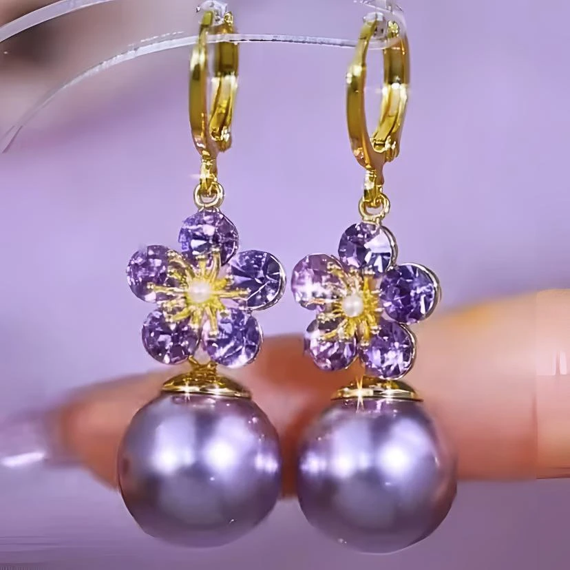 铜合金仿珍珠耳饰 1031A紫色珠珠小众高级感耳坠华子女式女士耳环
