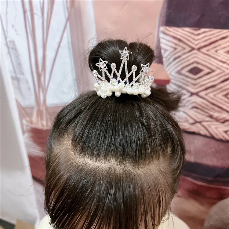 韩版风格珍珠装饰儿童公主皇冠发圈扎丸子头橡筋