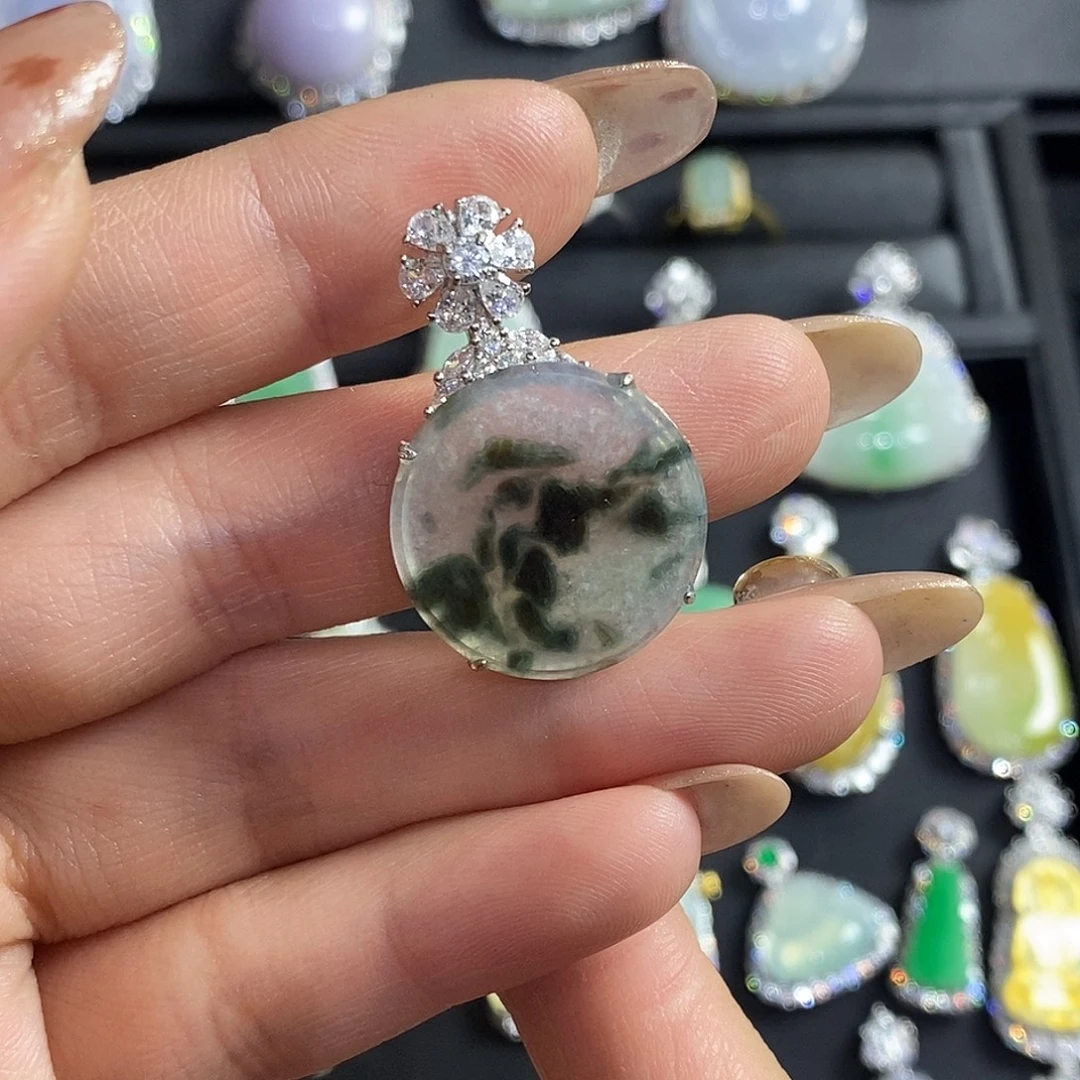 翡翠银S925镶嵌颈饰天然翡翠