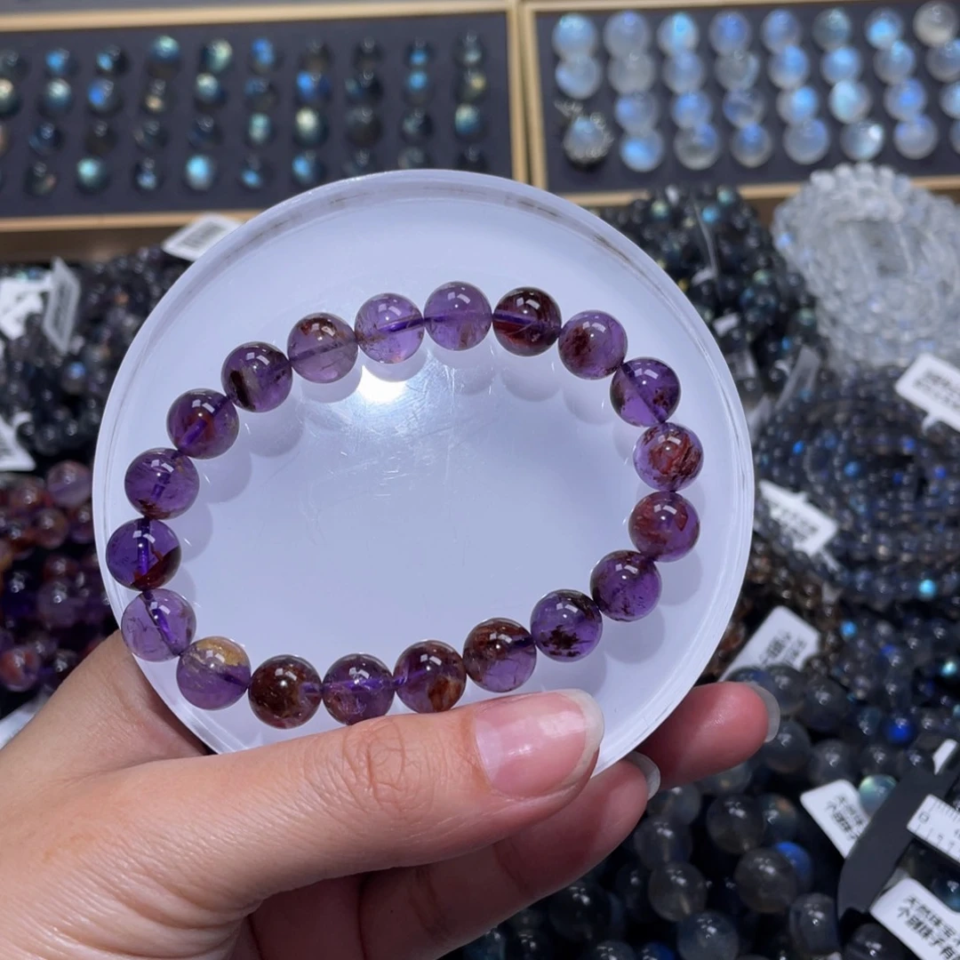 水晶手链未镶嵌?紫钛幽灵水晶手链10.2m