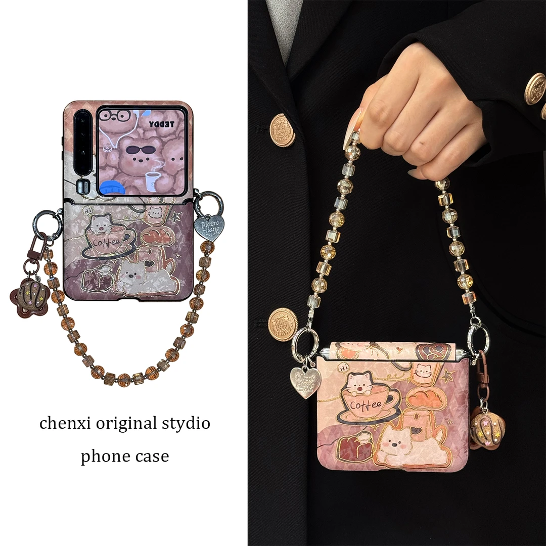 适用华为purax折叠屏手机壳棕色皮质pocket2咖啡西高地狗狗猫咪女