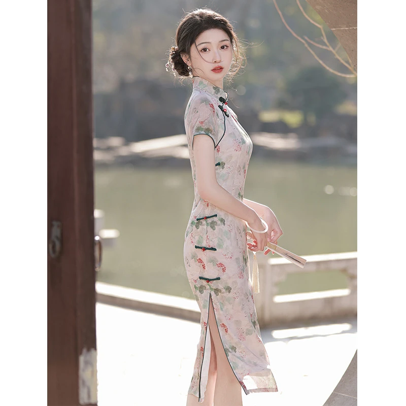 2025新款高级感名媛旗袍气质复古小个子中长款新中式夏季连衣裙