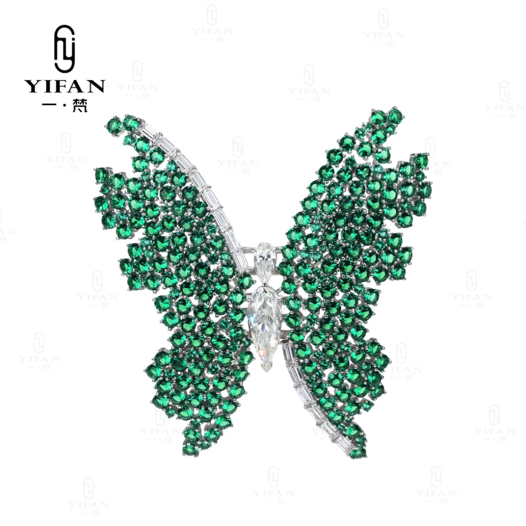 925银合成锆石胸针 设计师重工绿色大蝴蝶胸针女款0489