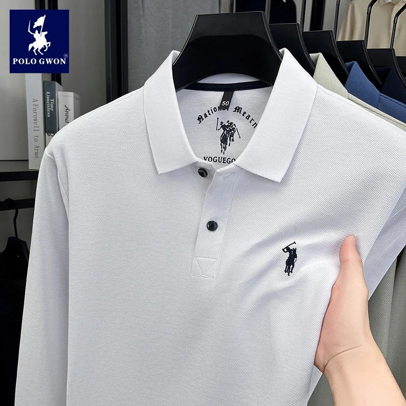 POLOGWON/保罗春秋季男士纯棉POLO衫休闲商务翻领长袖t恤衫