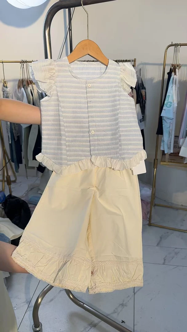 PP263-女童花边条纹套装