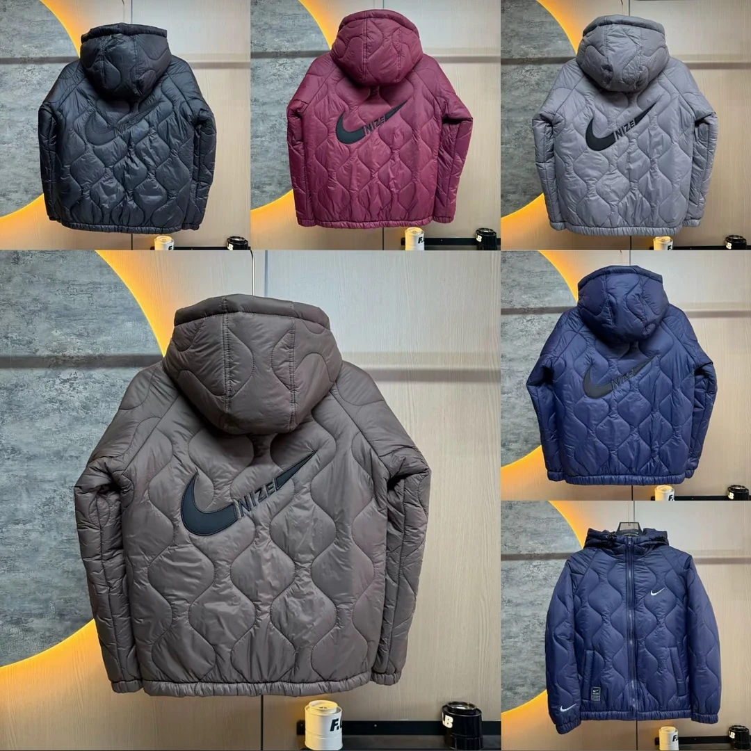 冬季新款连帽刺绣多色百搭薄棉上衣男士时尚休闲菱格