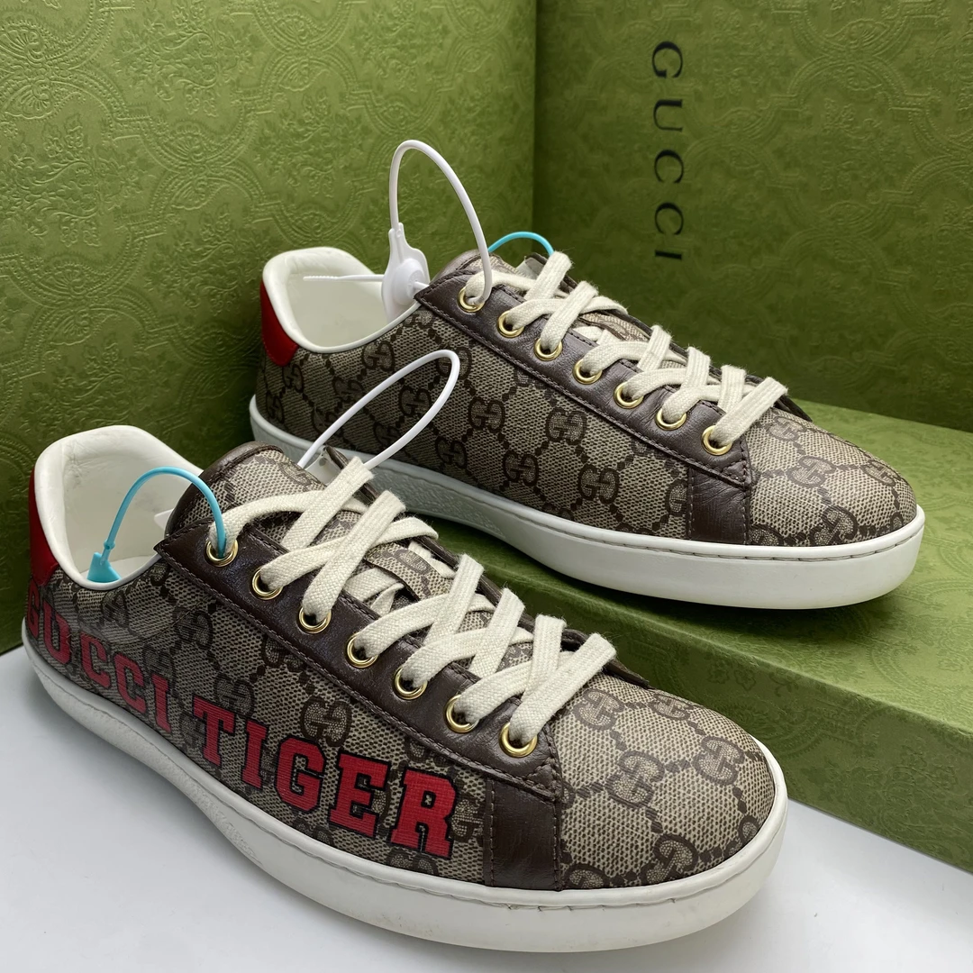 95新 GUCCI/古驰 39欧码/虎年系列棕色低帮休闲板鞋时尚舒适款