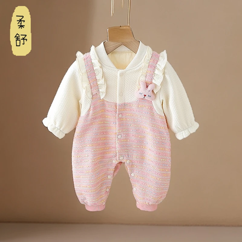 婴儿春秋连体衣超萌儿童女童公主幼儿洋气假两件背带裤女宝宝长袖