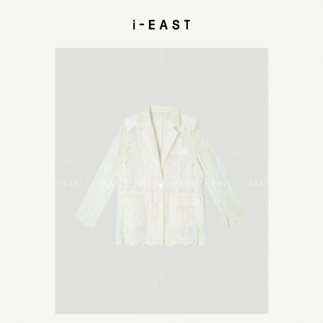 i-EAST 都市女神~法式满身蕾丝刺绣花朵西服外套-5X 25a103