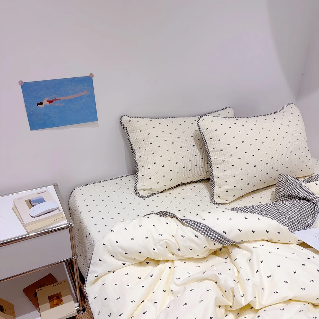 韩国砂洗绗缝纯棉床盖三件套榻榻米炕盖可搭配多功能被套