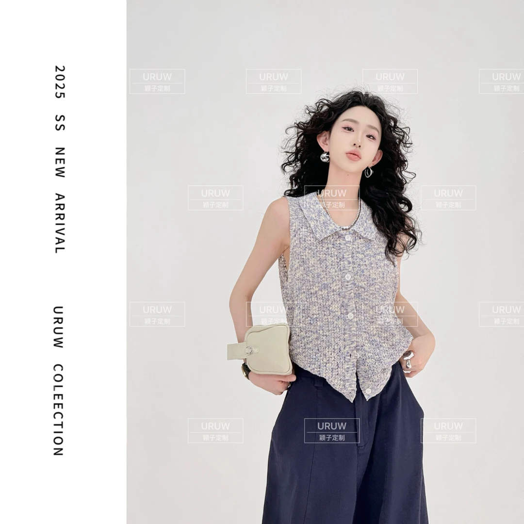 颖子定制【雾都恋人】休闲气质POLO领无袖背心夏季时尚减龄上衣9280