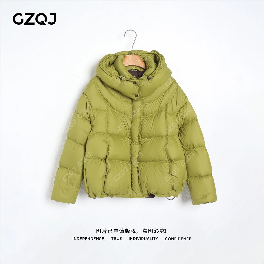 老琴私服【萤火泡芙】琥珀流光风90白鸭绒连帽羽绒服外套女冬 0752