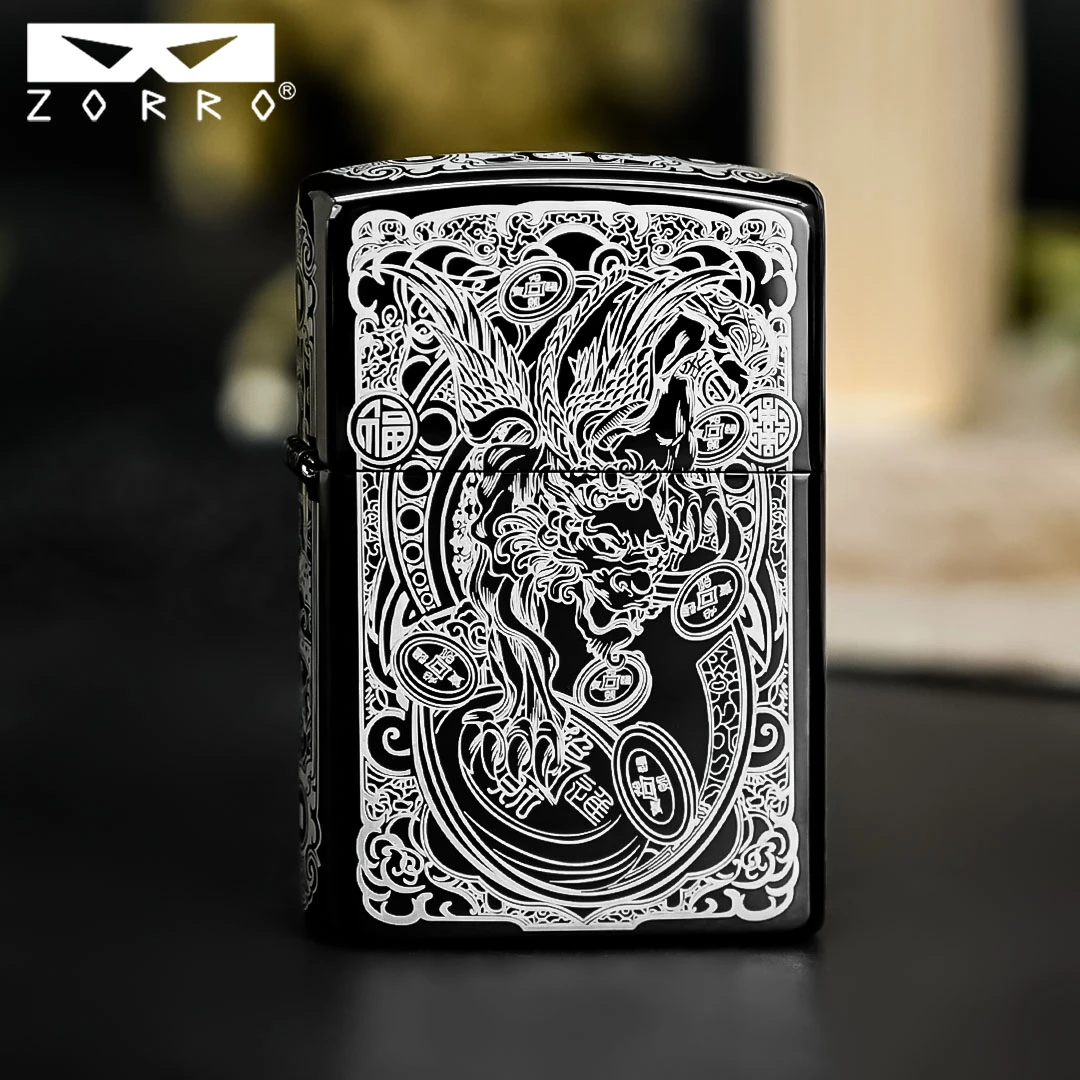 ZORRO佐罗煤油打火机男士二代黑冰火石貔貅精雕创意潮送男友礼物
